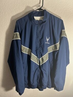 US Air Force Mens Large Regular Navy Blue Reflective Full Zip Track Jacket